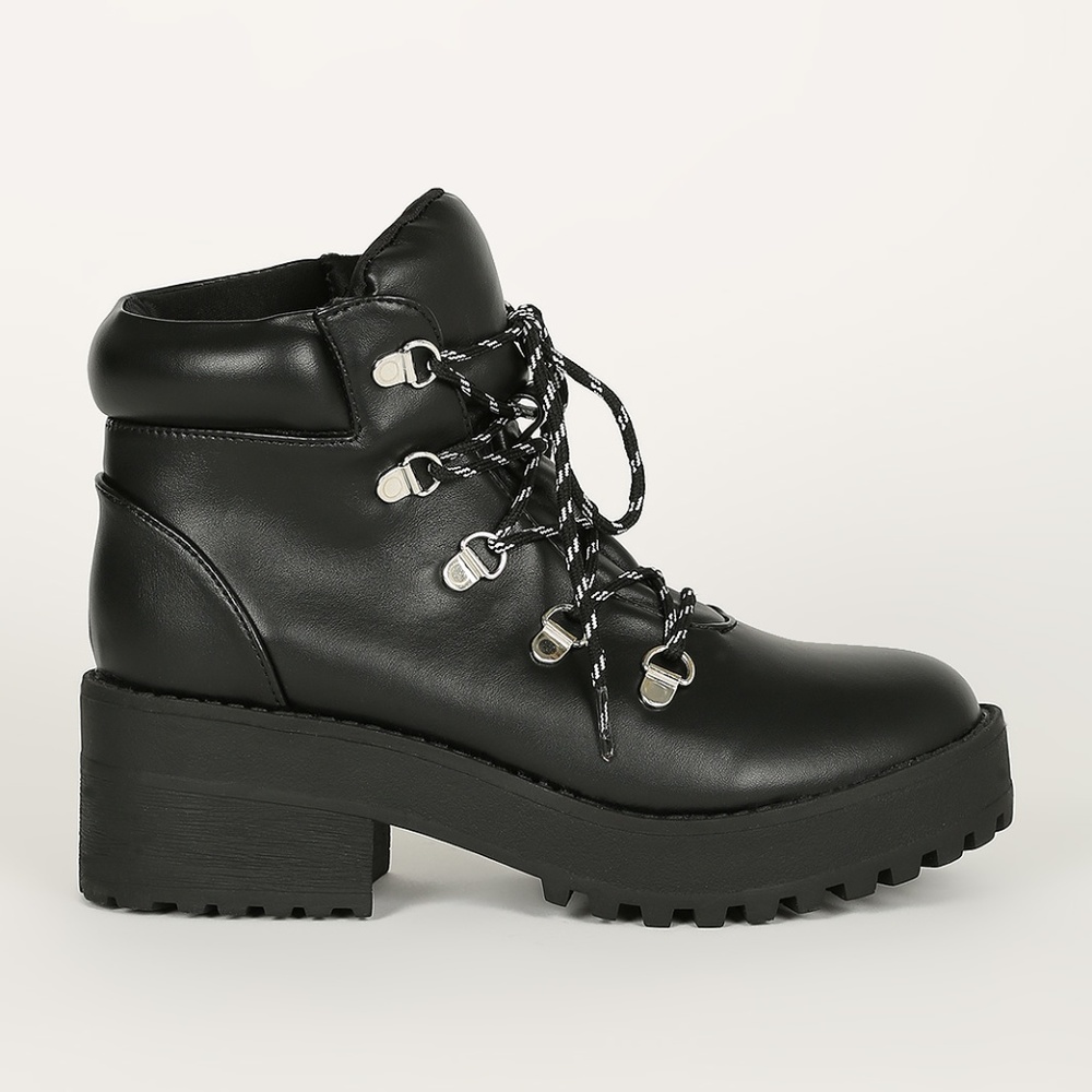 Got It Bad - Black Lace Up Lug Sole Booties